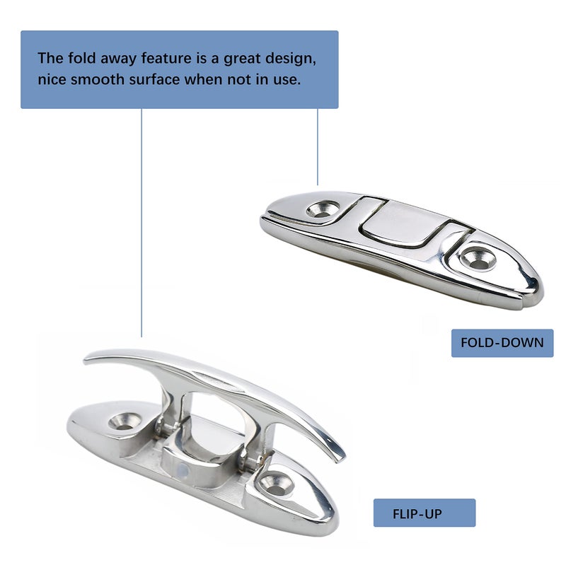 Thorn Folding Boat Cleat,Flip Up 4-1/2" Dock Cleat 316 Marine Grade Stainless Steel with Back Plate Pack of 2 - Image 3